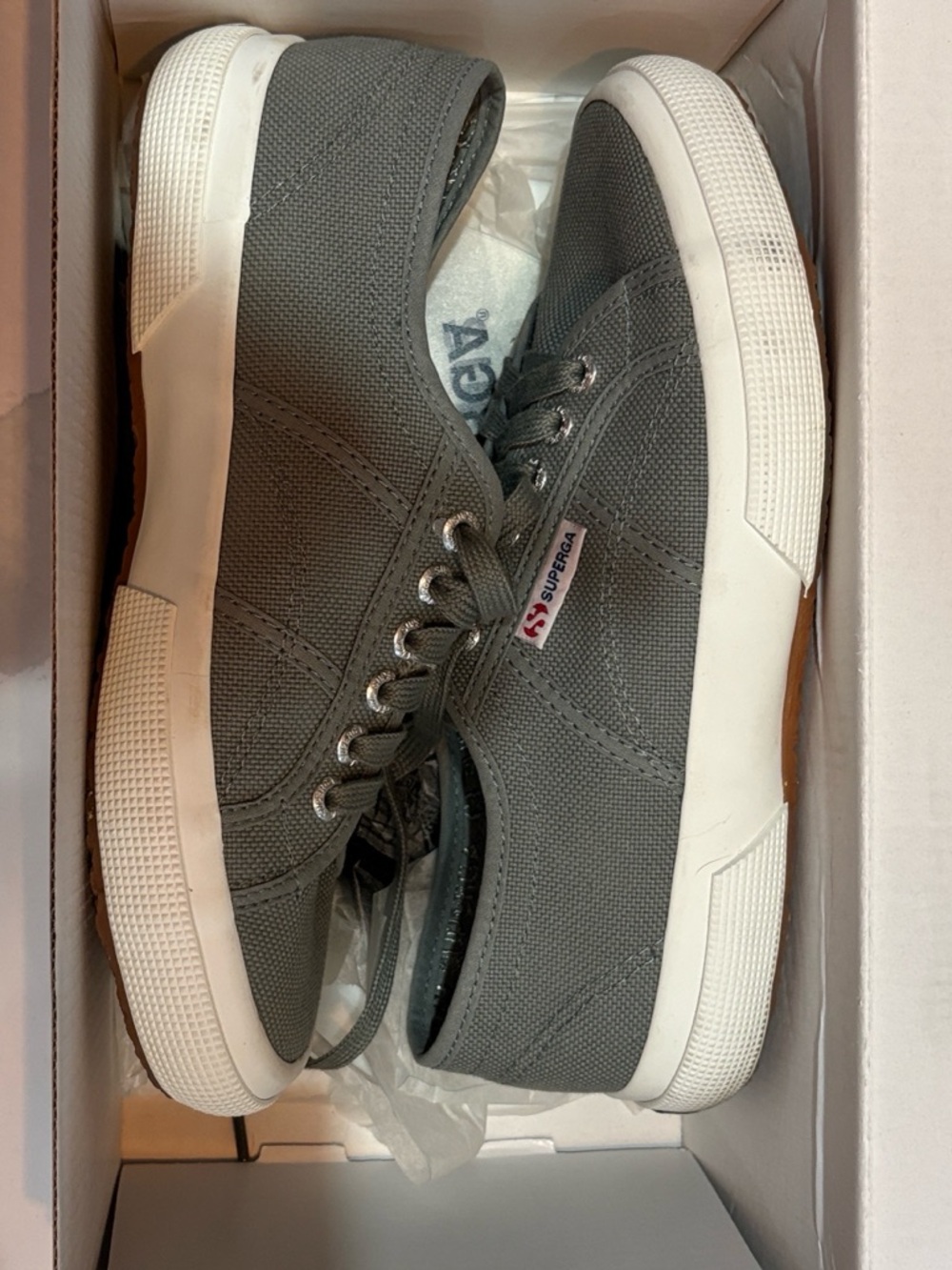 Superga Women”s Gray Sage Canvas Low-Top Sneakers with White Trim